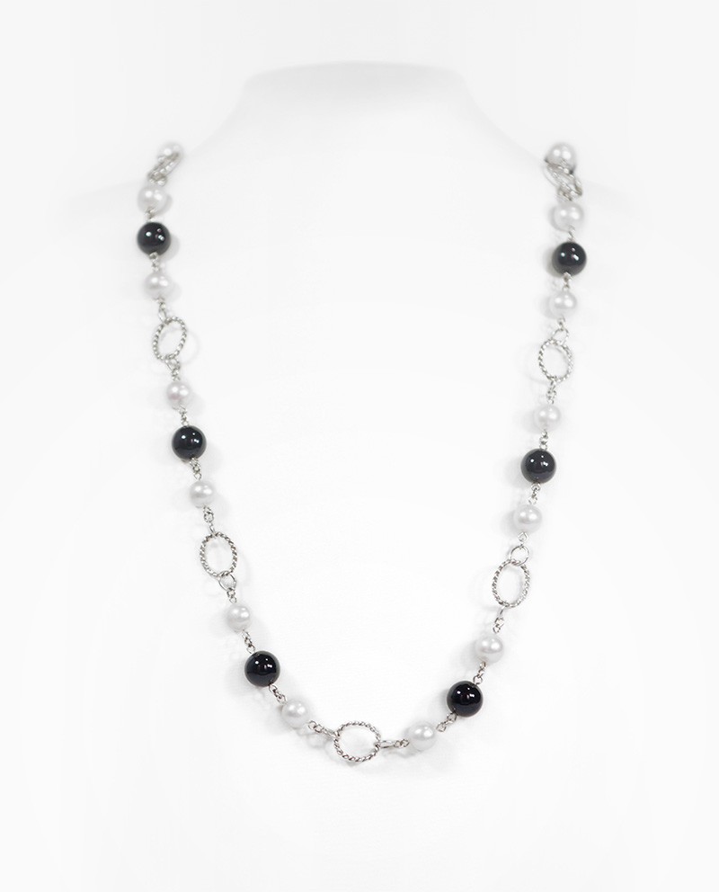 Buy Mens Matte Black Onyx and White Beaded Necklace | JaeBee Jewelry