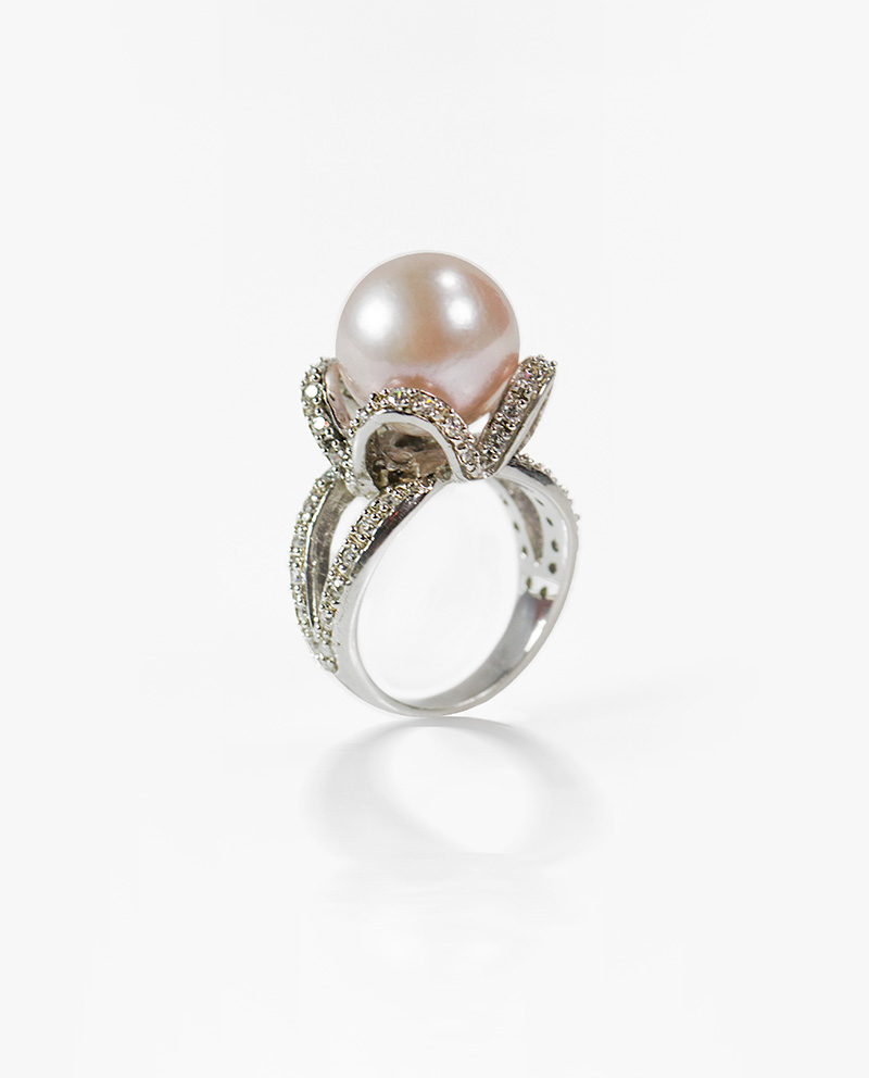 Floral Saltwater Pearl Ring – Sterling Silver Ring Huongs Jewellery