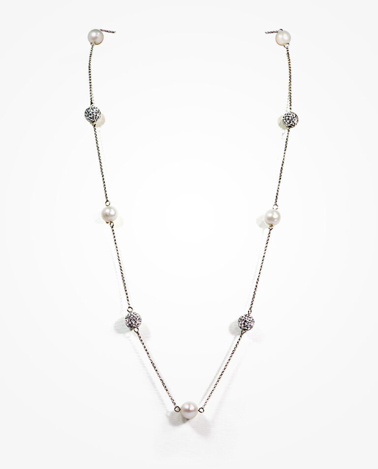 Crystal Pearl Station Necklace