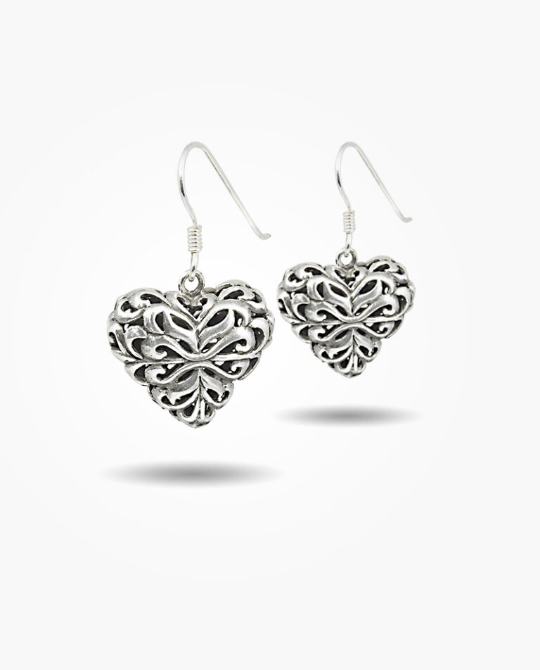 Silver Filigree Heart Earrings