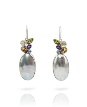 Multicolor Gemstones Blue Mabe Pearl Earrings