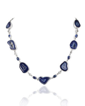 Navy Blue Druzy Agate Geode Necklace