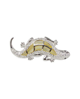 Classic Diamante Lizard Silver Brooch