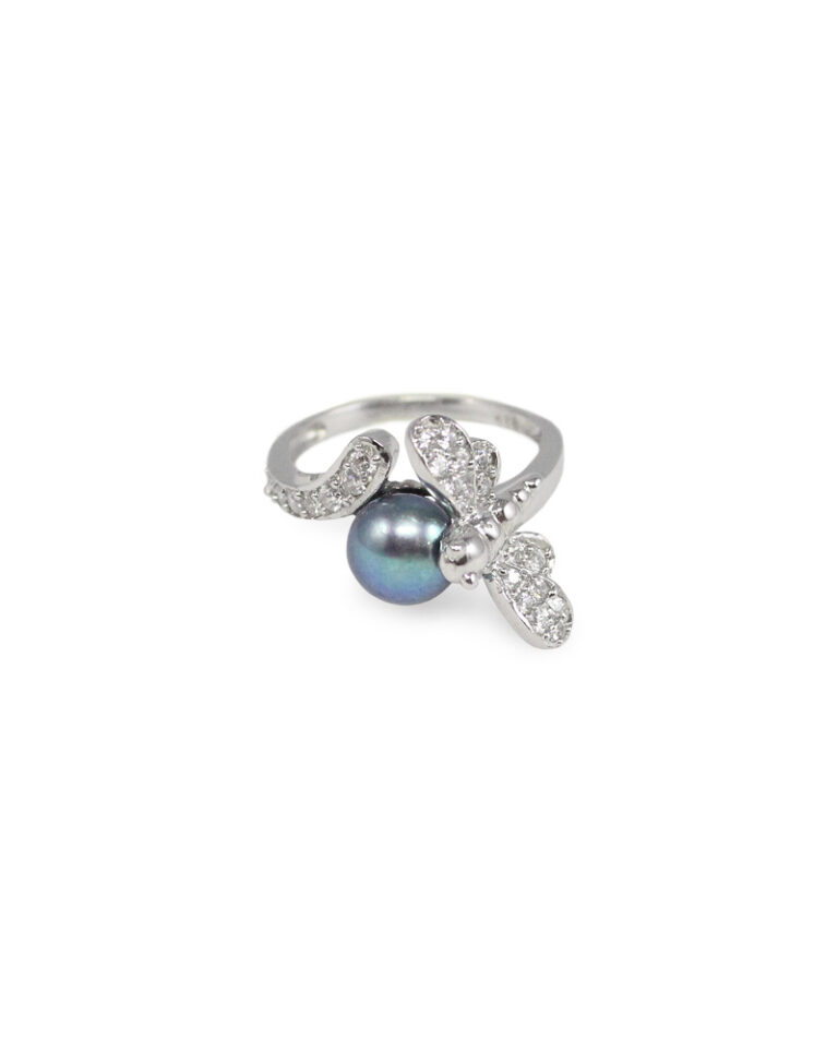 Silver Dragonfly Pearl Ring
