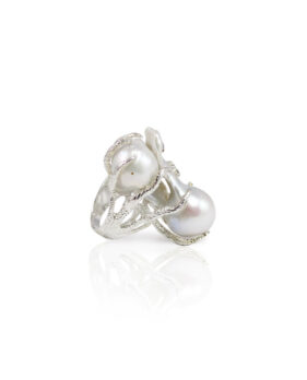 Silver Octopus Baroque Pearl Ring