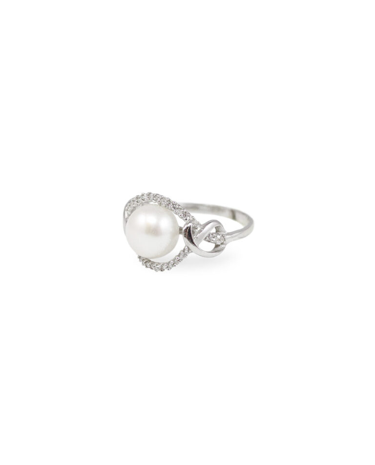 Silver Cubic Zirconia Pearl Ring