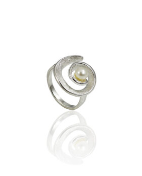 Silver Twirl Spiral Pearl Ring