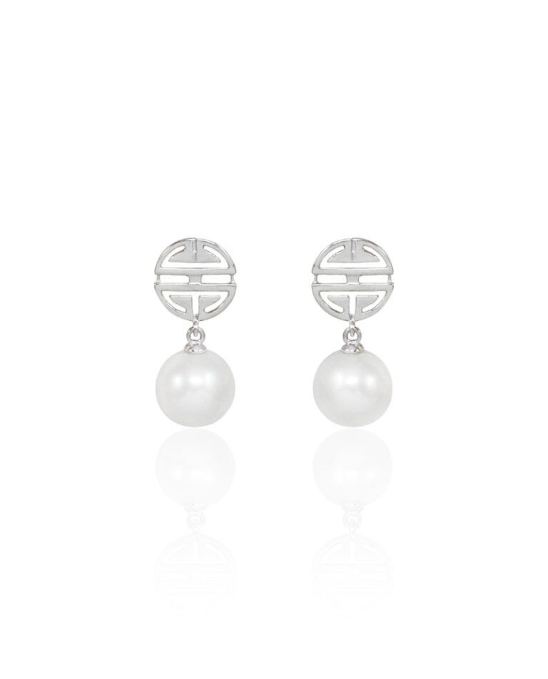 Silver Longevity Pearl Earrings