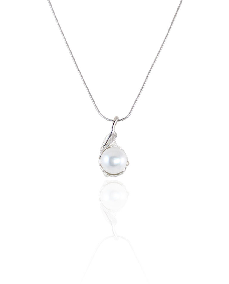 Silver Feather Pearl Pendant