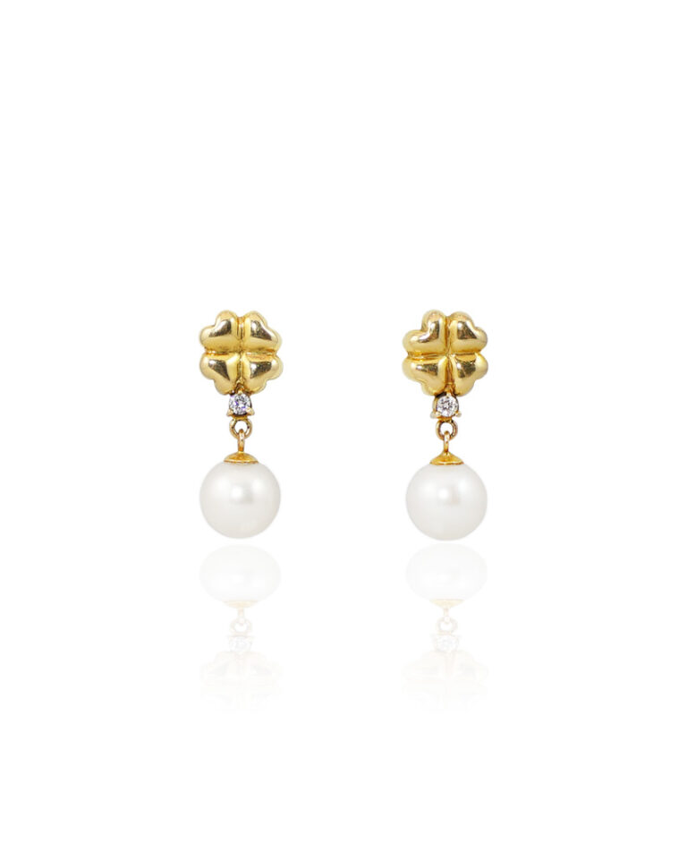 Clover Pearl Gold Earrings