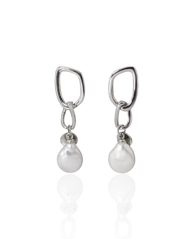 Baroque Pearl Silver Linked Drop Earrings