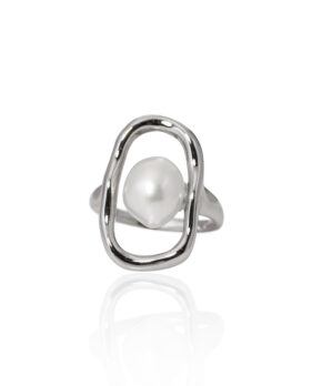 Deformed Silver Pearl Ring