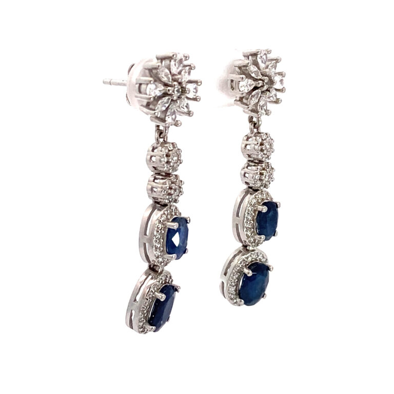 Double Blue Sapphires Marquise Snow Earrings