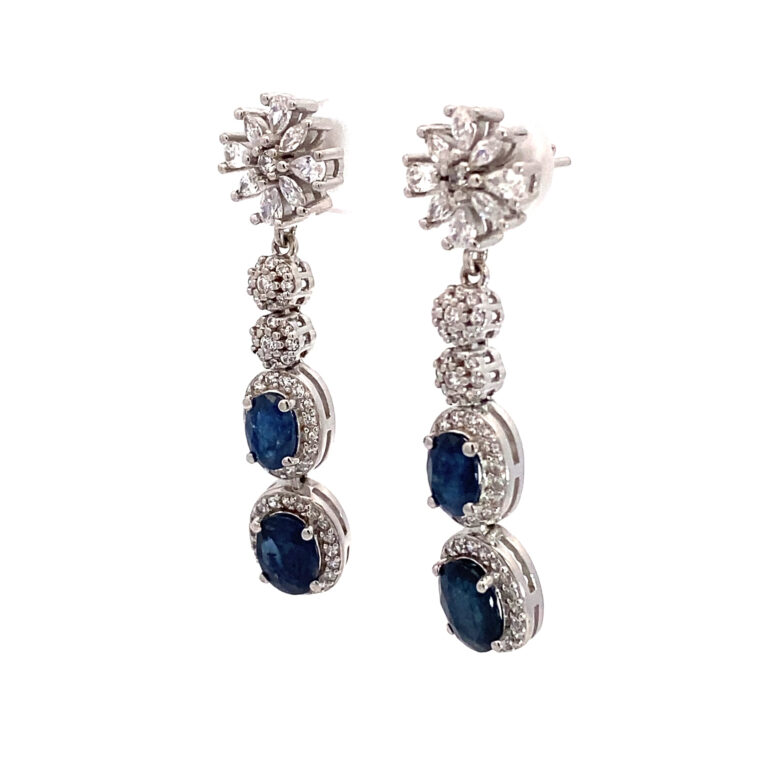 Double Blue Sapphires Marquise Snow Earrings