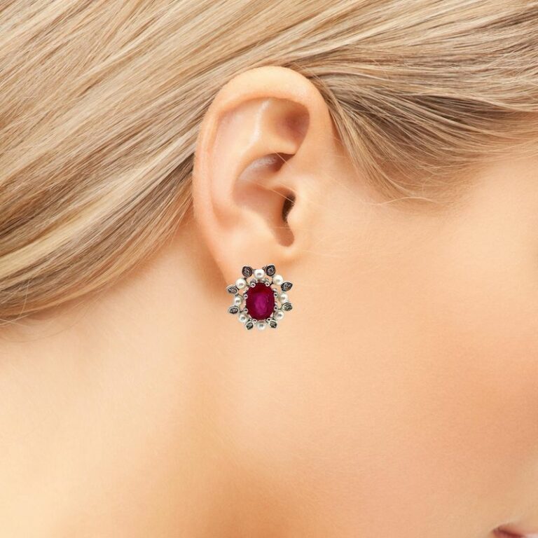 Snowflake Ruby Pearl Earrings