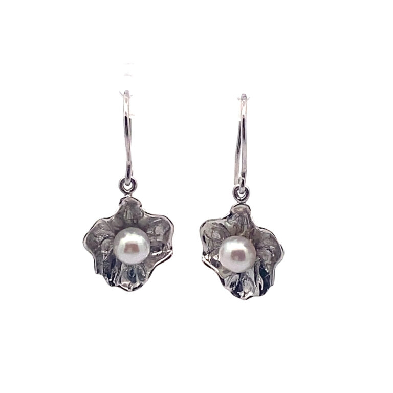 Pearl Silver Lotus Earrings