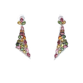 Multicolor Tourmaline Cluster Triangle Earrings