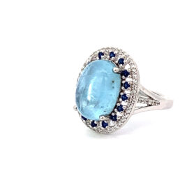Vintage Cluster Sapphire with Cabochon Aquamarine Ring