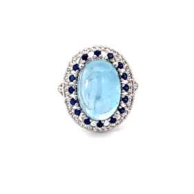 Vintage Cluster Sapphire with Cabochon Aquamarine Ring