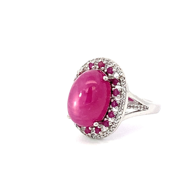 Vintage Cluster Halo Cabochon Ruby Ring