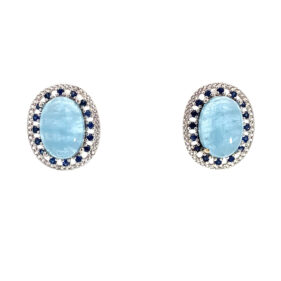 Vintage Cluster Sapphire with Cabochon Aquamarine Earrings