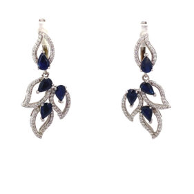 Blue Sapphire Dangle Leaf Earrings