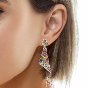 Multicolor Tourmaline Cluster Triangle Earrings