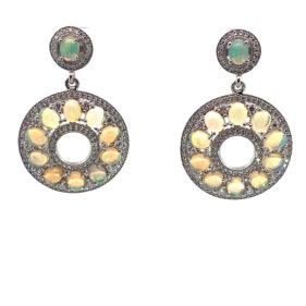 Cluster Cabochon Ethiopian Fire Opal Earrings