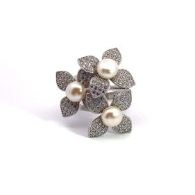 Triple Flower Cultured Pearl Ring