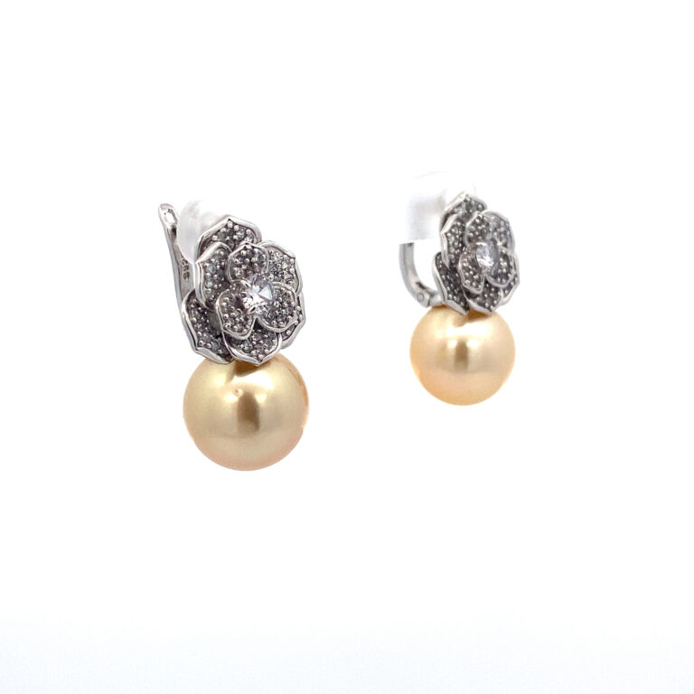 Floral Golden South Sea Pearl Earrings