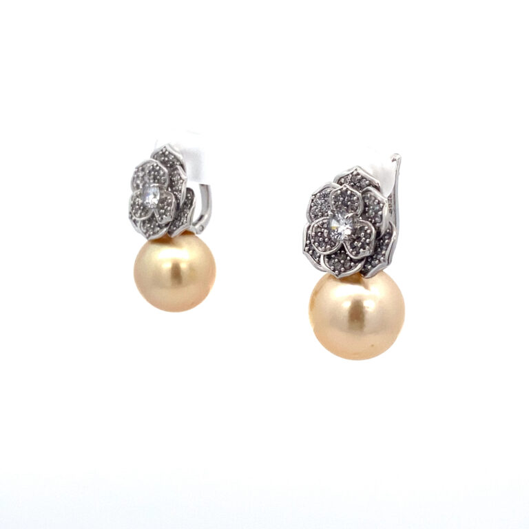 Floral Golden South Sea Pearl Earrings