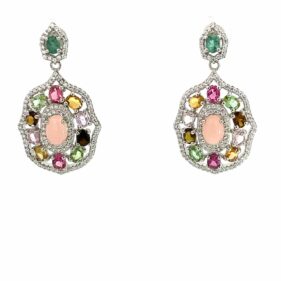 Regal Pink Opal Cluster Tourmaline Earrings