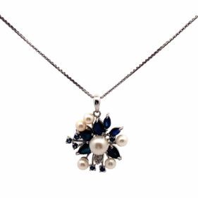 Snowflake Sapphire Cultured Pearl Pendant