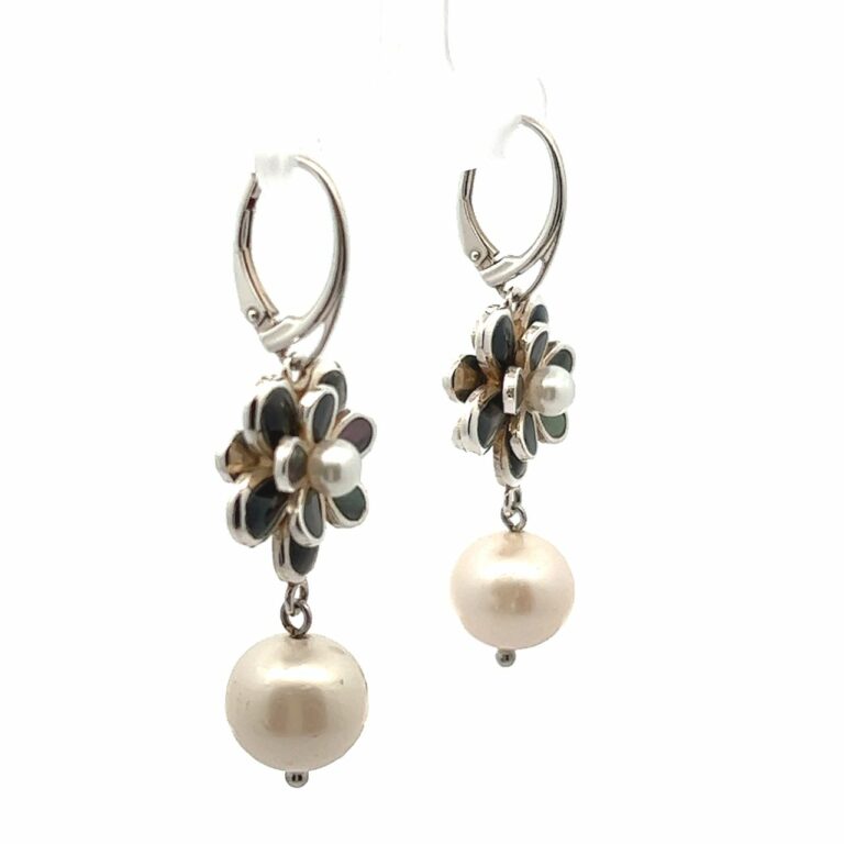 Mother of Pearl Camellia Drop Pearl Earrings