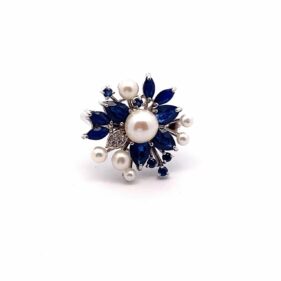 Snowflake Sapphire Cultured Pearl Ring