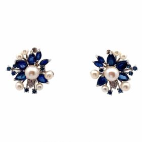 Snowflake Sapphire Cultured Pearl Earrings