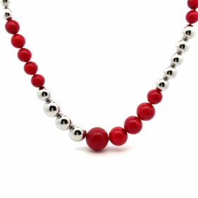 Coral Sterling Silver Bead Necklace