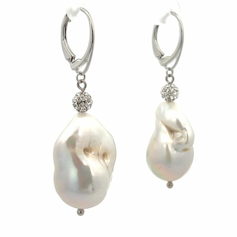 Baroque Pearl Crystal Ball Dangle Earrings