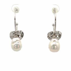 Baroque Pearl Deformed Silver Hoop Earrings