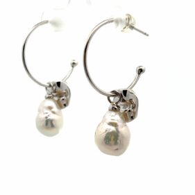 Baroque Pearl Deformed Silver Hoop Earrings