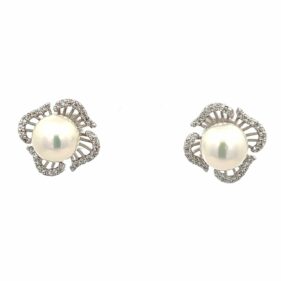 Cultured Pearl Clover CZ Earrings
