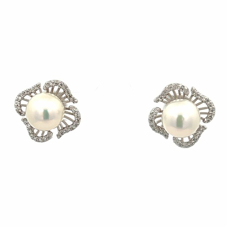 Cultured Pearl Clover CZ Earrings
