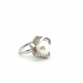 Cultured Pearl Clover CZ Ring