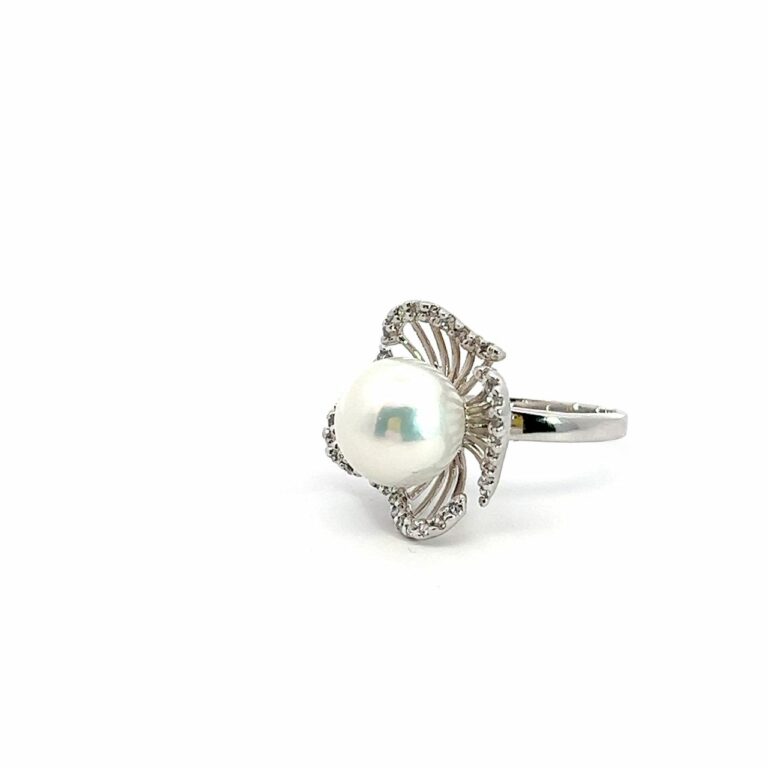 Cultured Pearl Clover CZ Ring