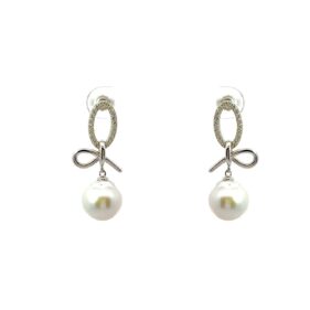 Baroque Pearl Bow Knot Silver Earrings